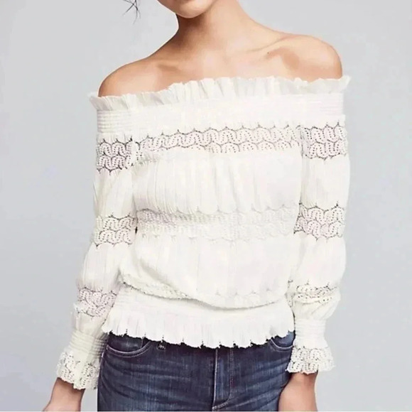 Deletta Woman’s Delicate Lace Off The Shoulder Top Blouse Size XS Anthropologie - Picture 3 of 16
